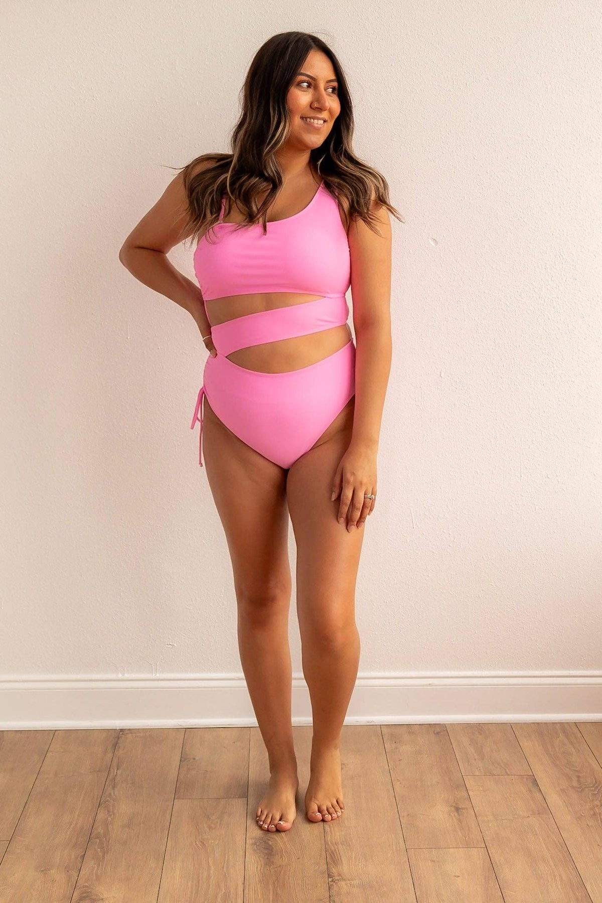 Neon Pink One Piece Side Cutout swimwear- Paradise Radiance Monokini: Pink / X-Large