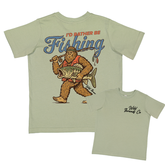 I'd Rather Be Fishing Tee: Sage / Youth-s