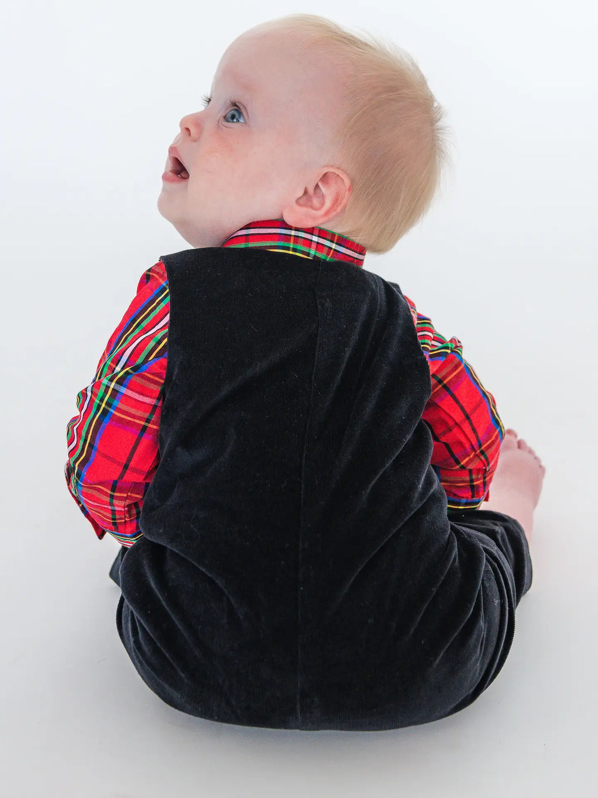 Baby Boys Black Stretch Corduroy Longall Rompe