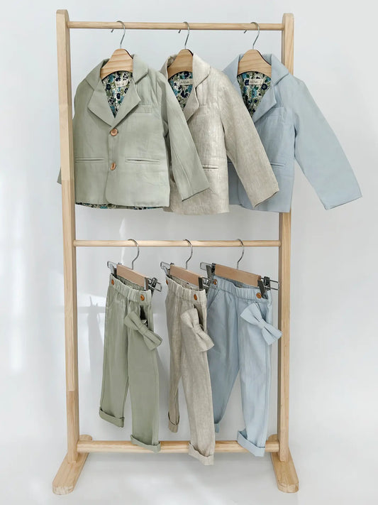 Boys Formal Suit Blazer+Pants 4pc Cotton Linen Casual Set
