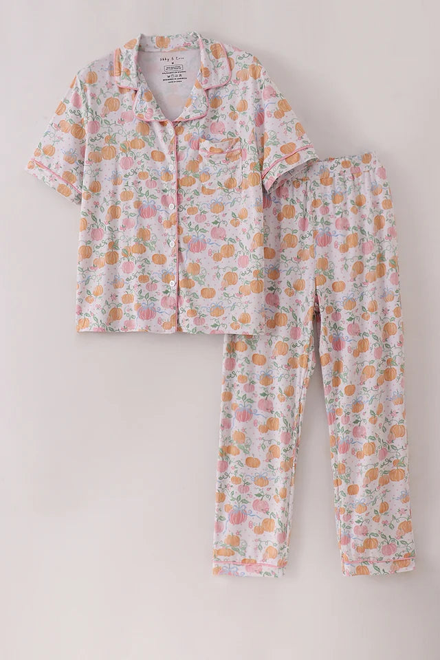 Pink pumpkin bamboo mom pajamas set