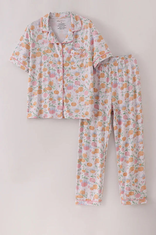 Pink pumpkin bamboo mom pajamas set