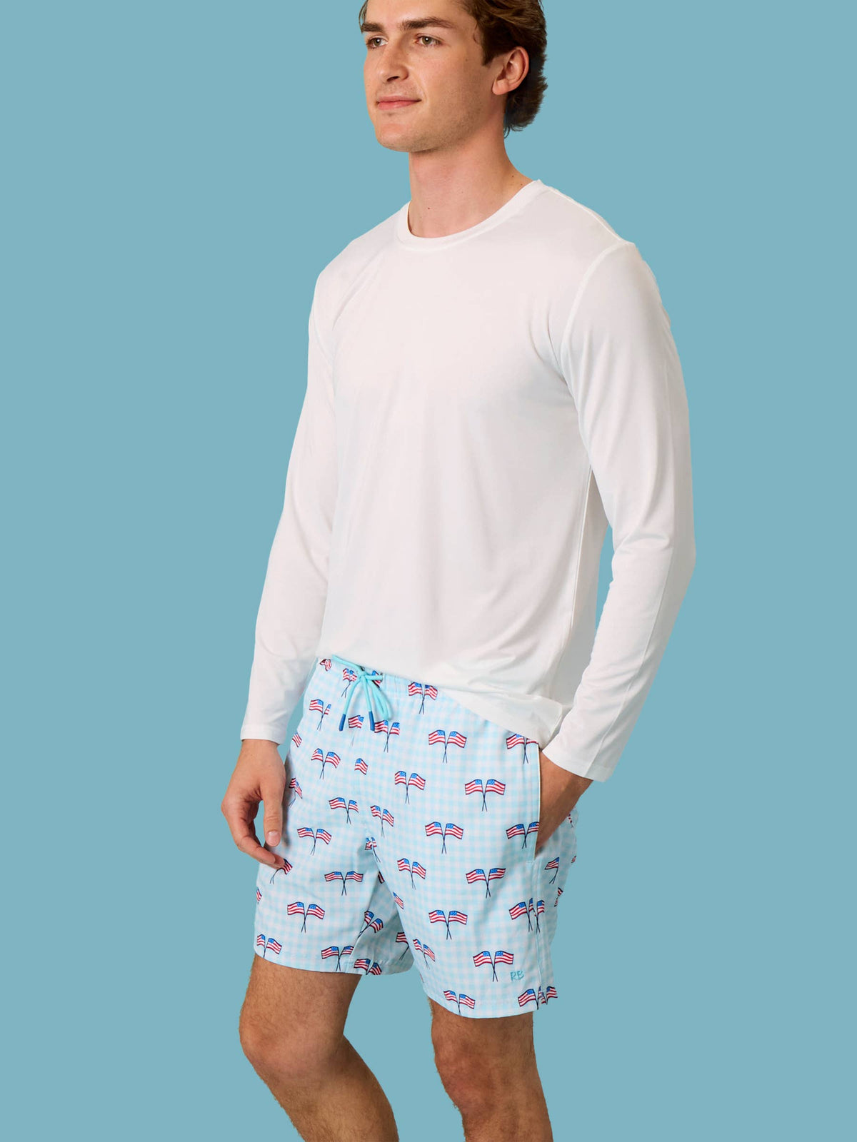 Men's Blue Patriotic Gingham Performance Hybrid Swim Trunks: Blue / Men's L