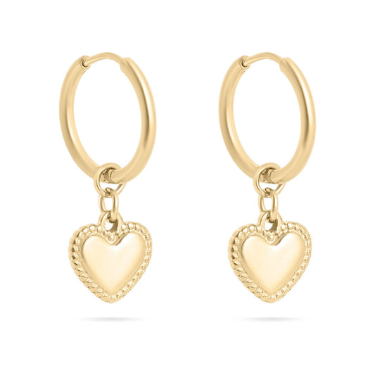 Heart Pendant Hoop Earrings 18K Gold