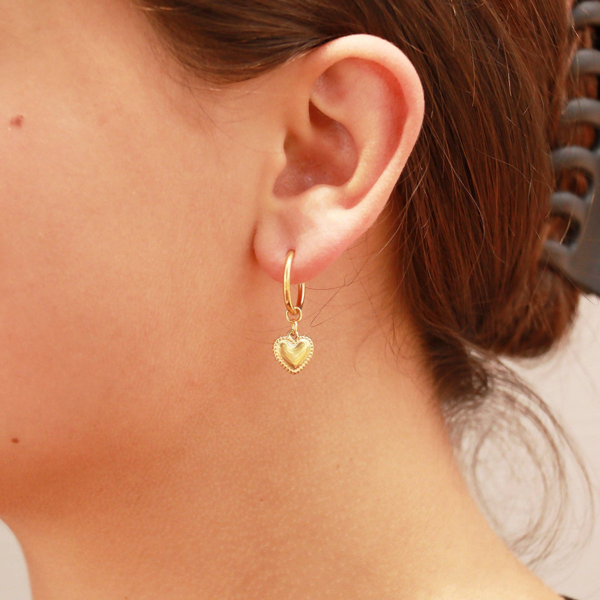 Heart Pendant Hoop Earrings 18K Gold