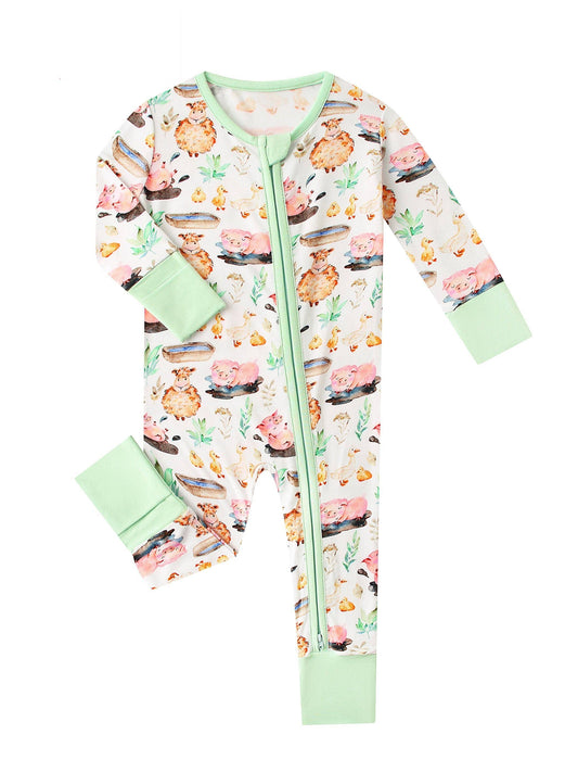 Posh TOT Farmyard Fun Bamboo Baby Convertible Zippy Romper: 6-12M