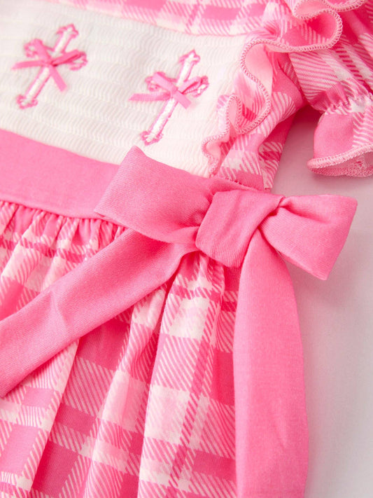 Pink Plaid Smocked Church Christ Bishop Christening Dress