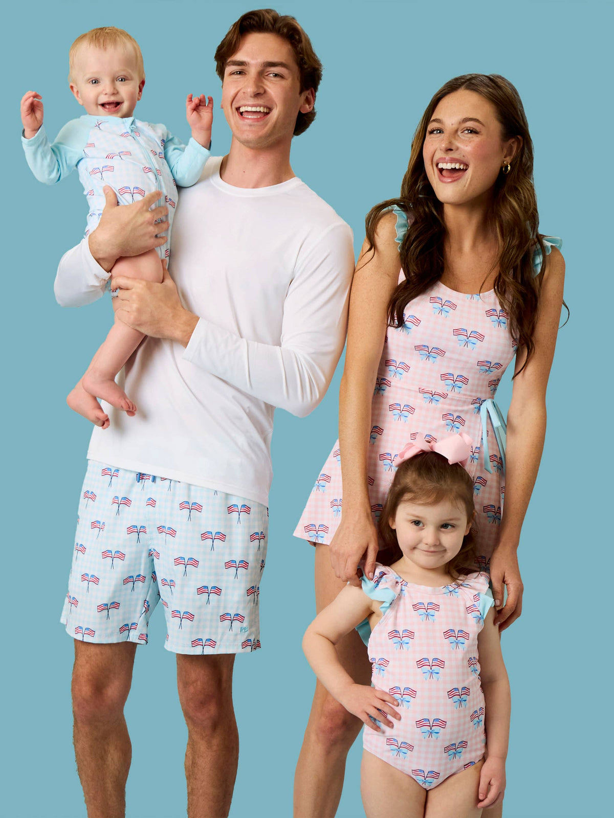 Men's Blue Patriotic Gingham Performance Hybrid Swim Trunks: Blue / Men's L