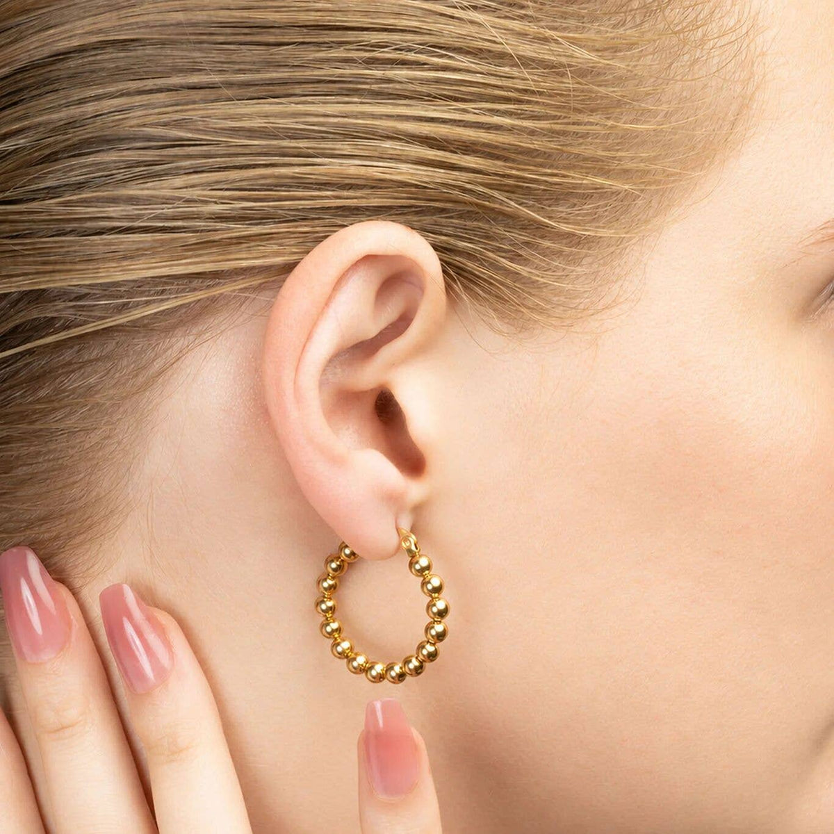18K Gold PVD Ball Hoop Earrings
