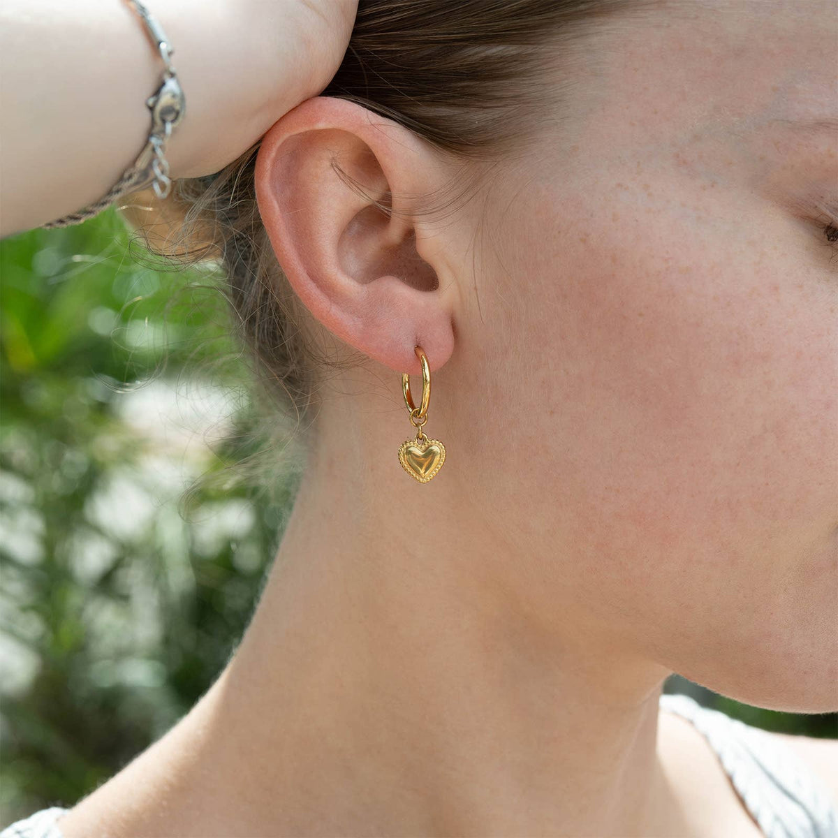 Heart Pendant Hoop Earrings 18K Gold