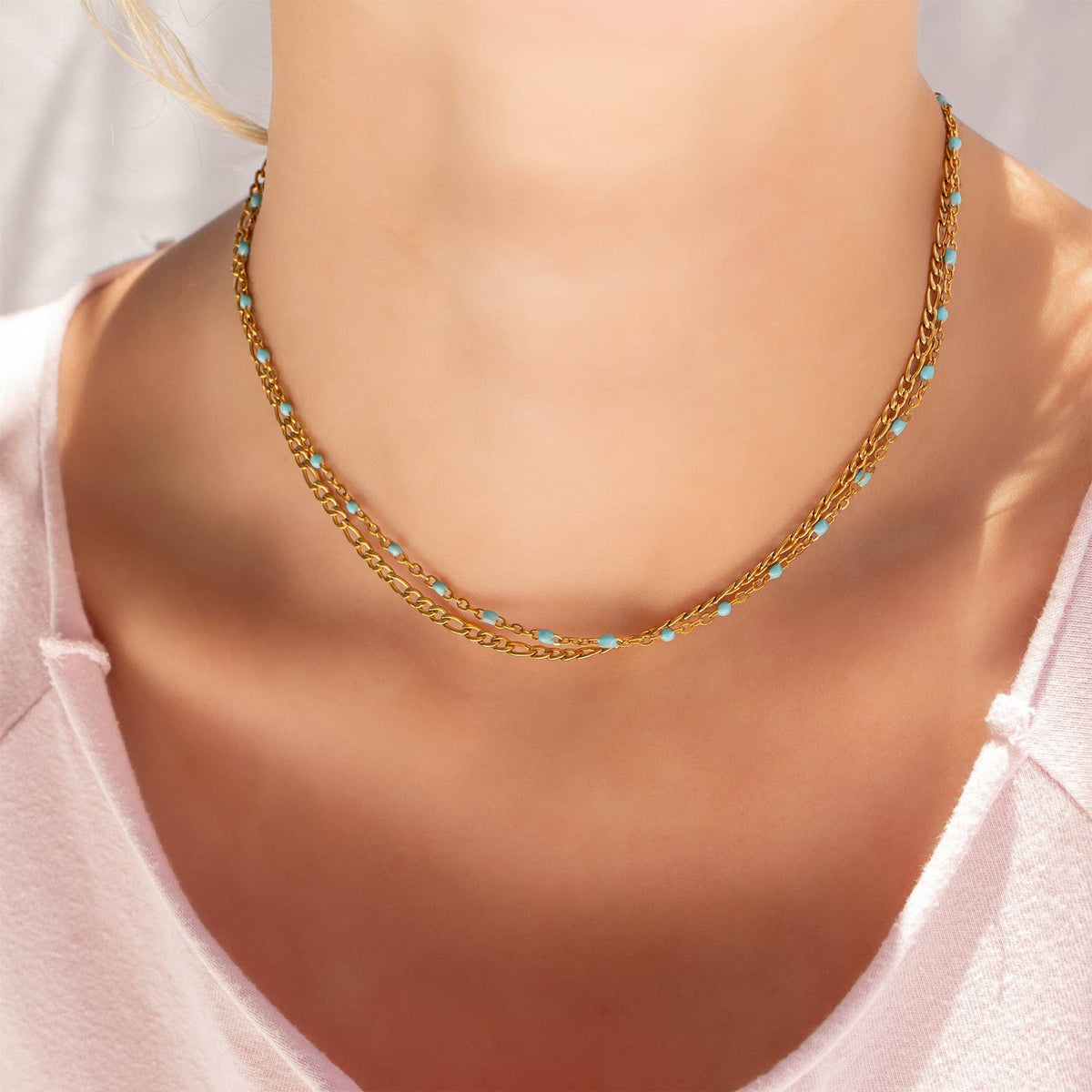 Turquoise Chain Necklace 18K Gold PVD