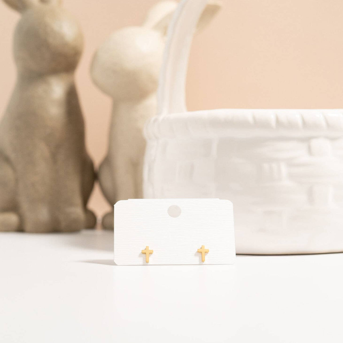 18K Gold PVD Cross Stud Earrings
