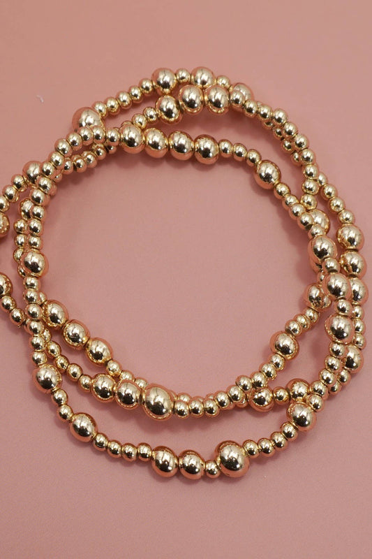 MULTI LAYER GOLD BALL CHAIN BEADED BRACELET | 40B5179: GOLD