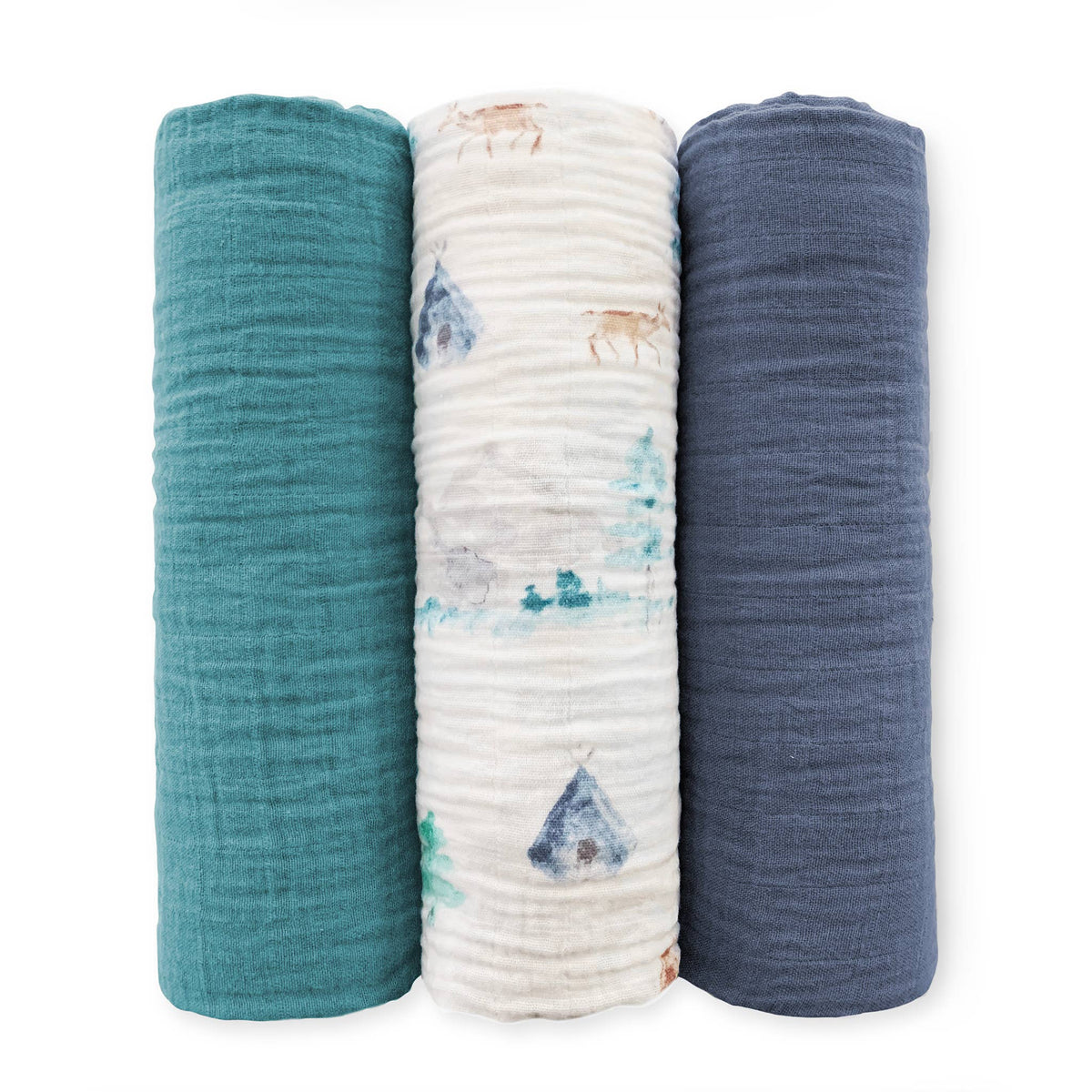 Muslin Swaddles, Set of 3, Watercolor Mountains & Trees