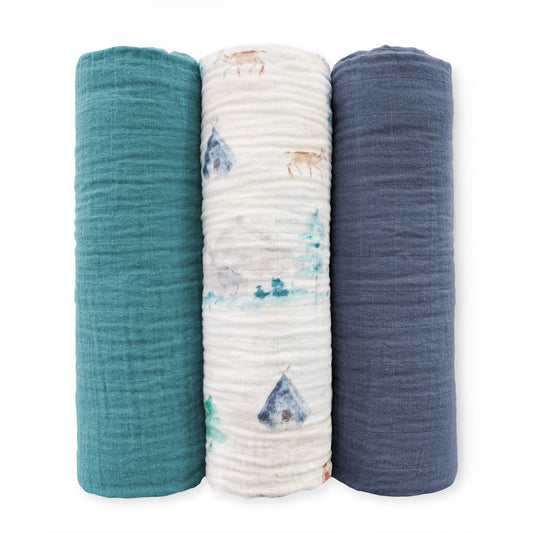 Muslin Swaddles, Set of 3, Watercolor Mountains & Trees