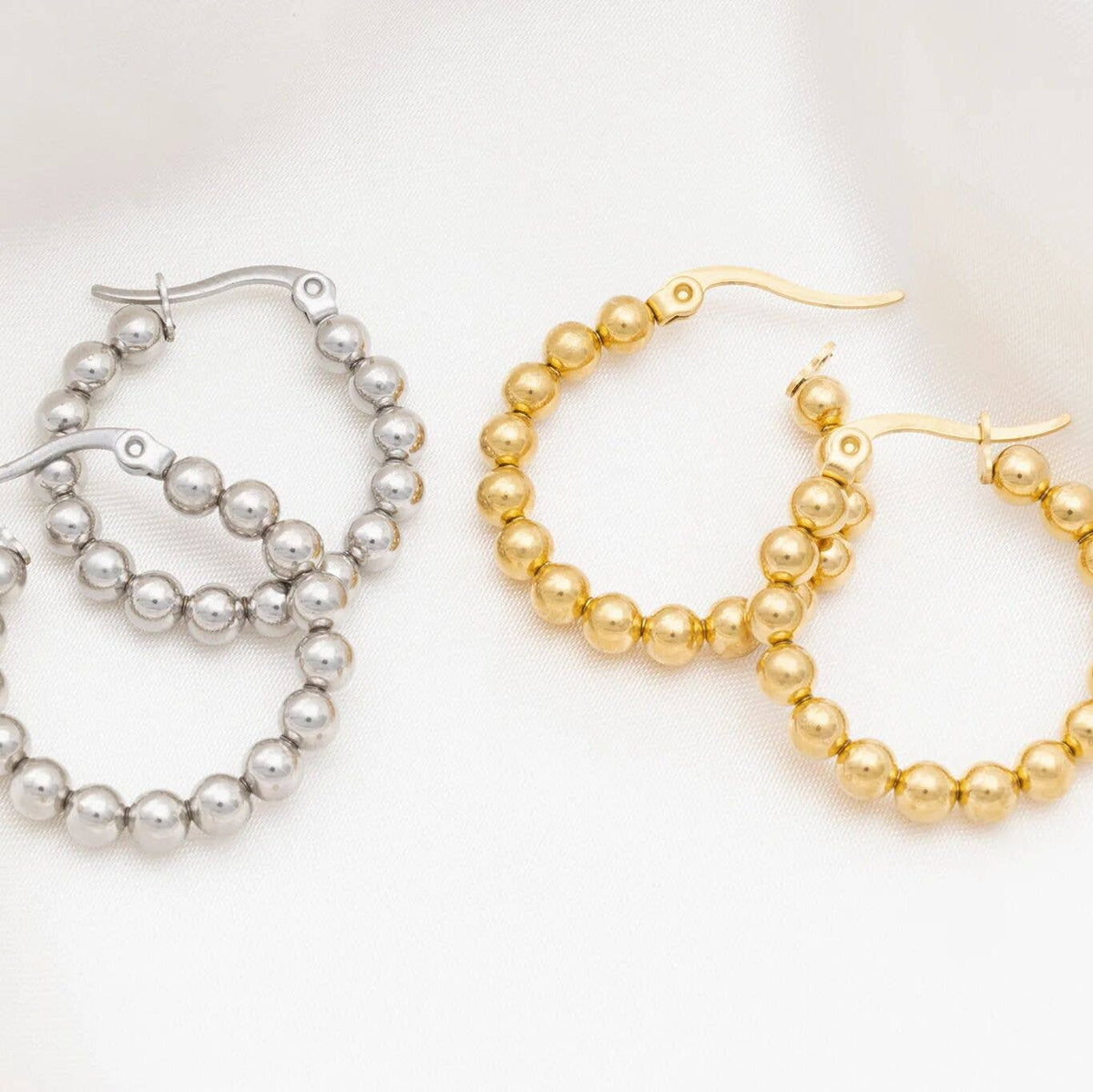 18K Gold PVD Ball Hoop Earrings