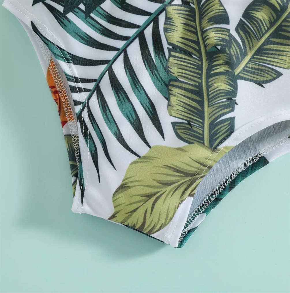 Green Tropical Toddler 2-Piece Little Girl Swimsuit Set: 6-12 Months