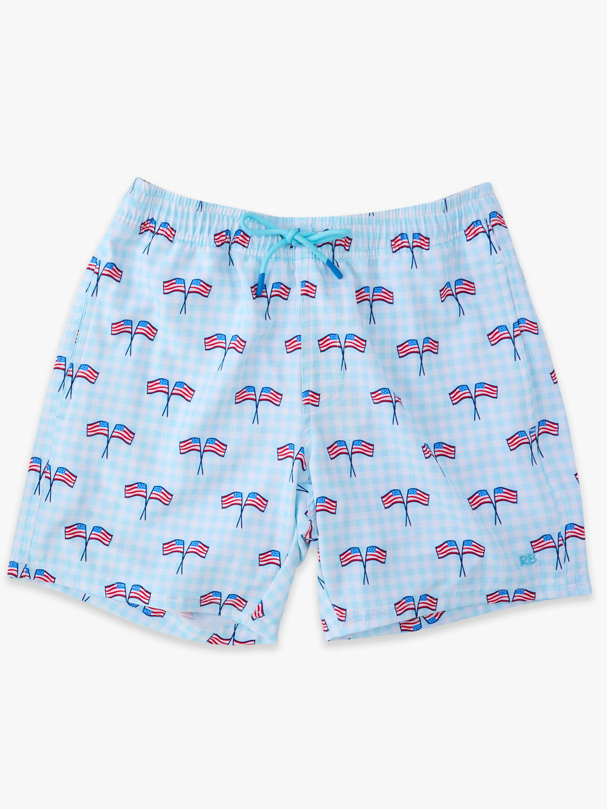 Men's Blue Patriotic Gingham Performance Hybrid Swim Trunks: Blue / Men's M