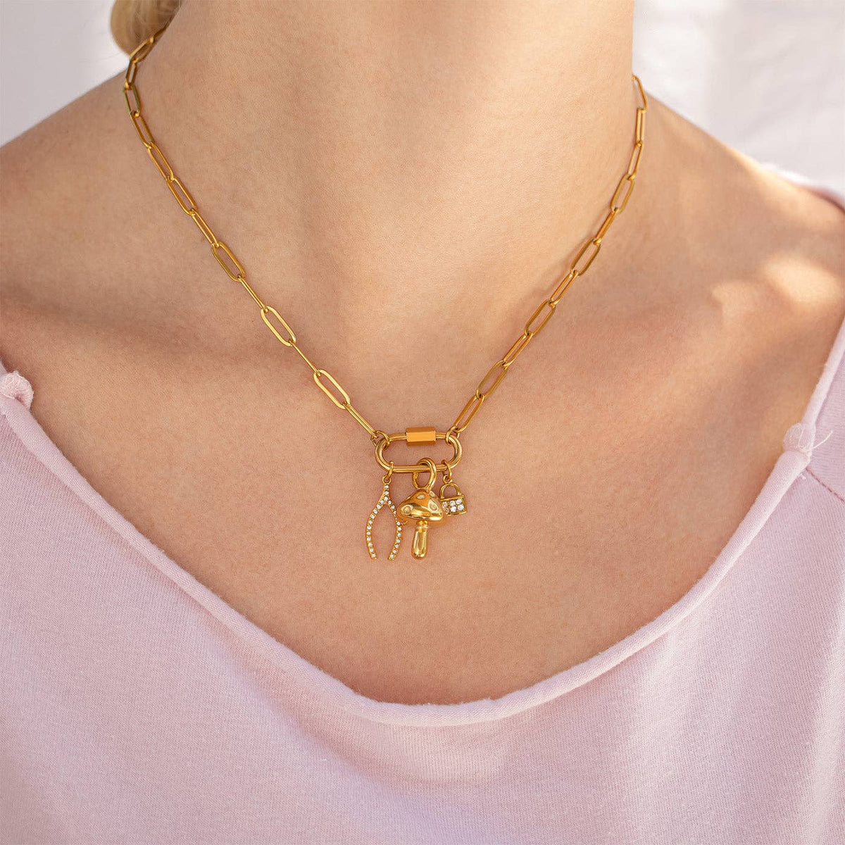 Paperclip Carabiner Necklace 18K PVD