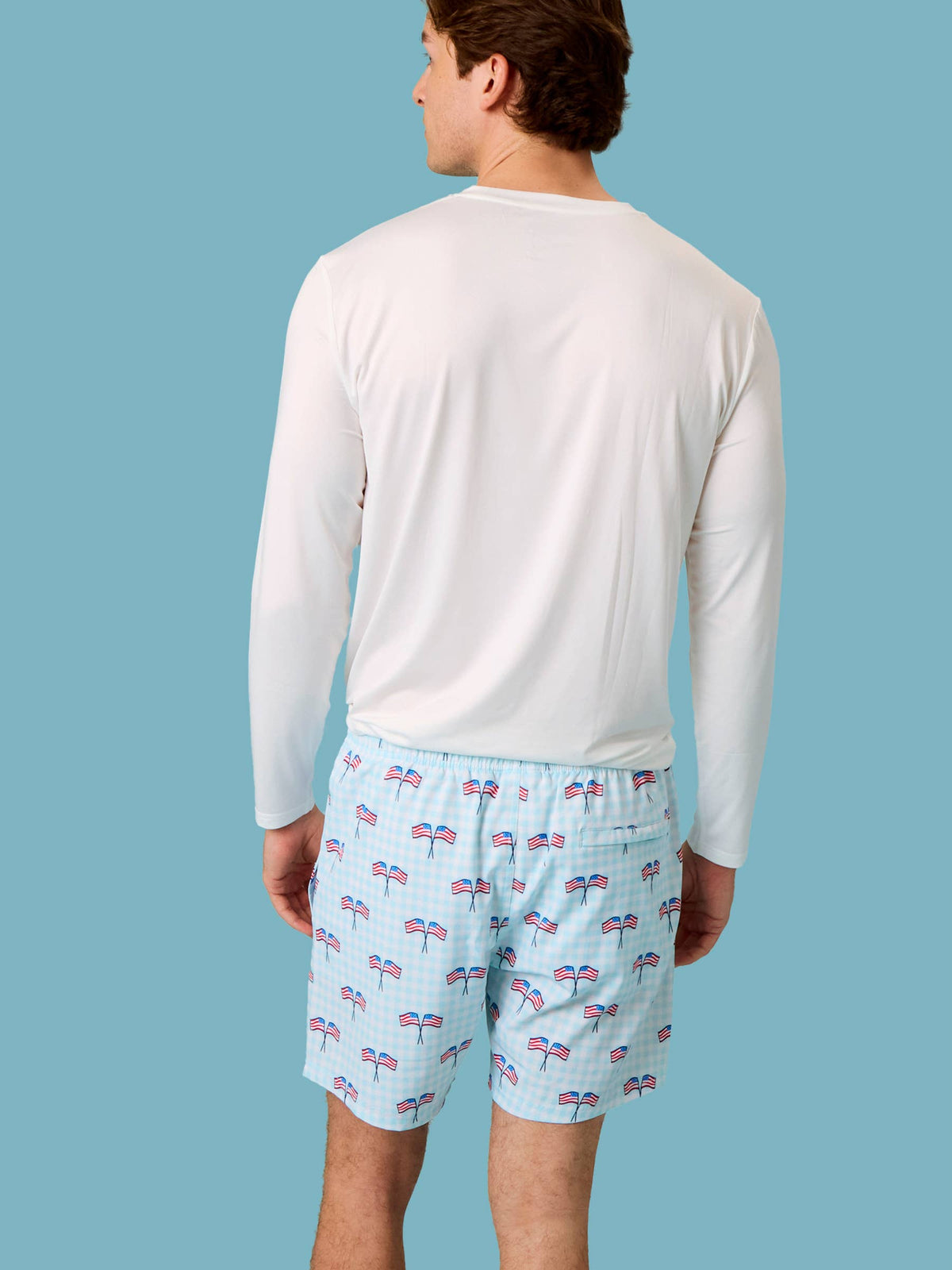 Men's Blue Patriotic Gingham Performance Hybrid Swim Trunks: Blue / Men's XL