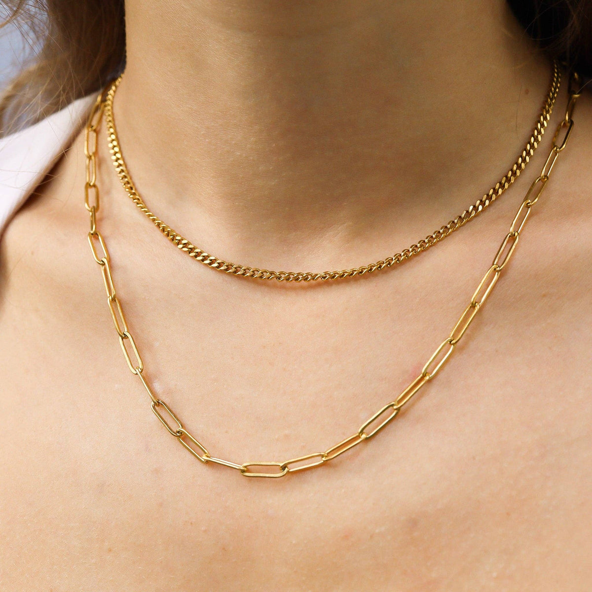 Paperclip Layered Chain Necklace 18K Gold PVD