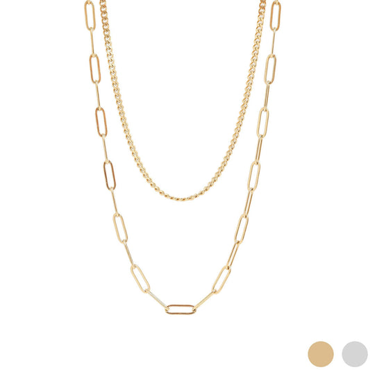 Paperclip Layered Chain Necklace 18K Gold PVD