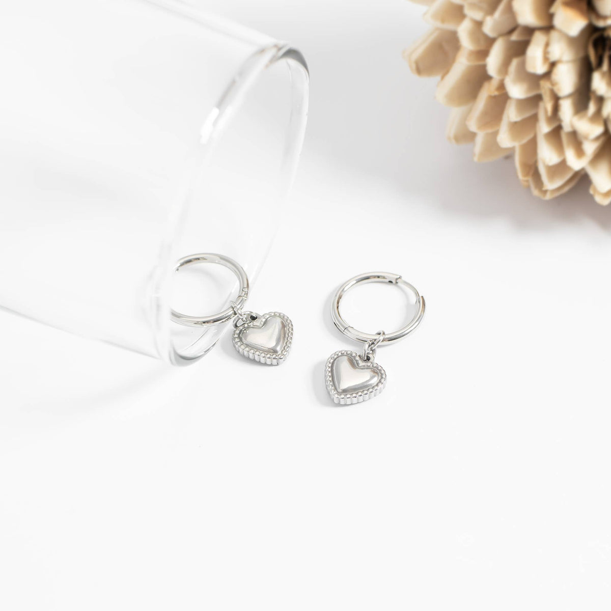 Heart Pendant Hoop Earrings 18K Gold