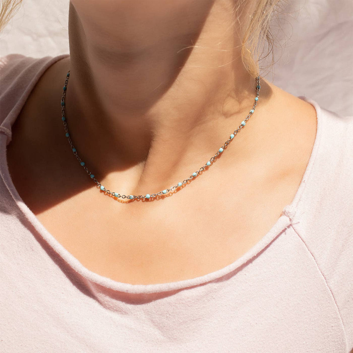 Turquoise Chain Necklace 18K Gold PVD